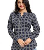 Navy blue rayon fabric printed formal short kurti
