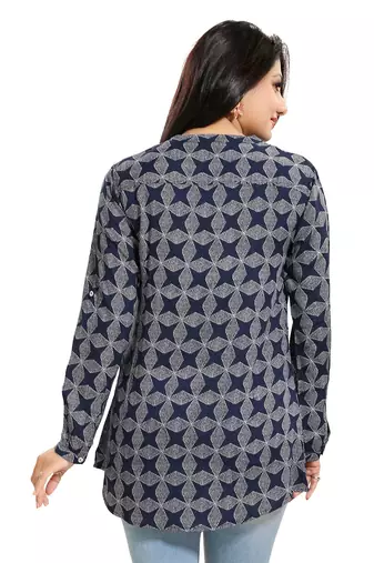 Navy blue rayon printed formal short kurti