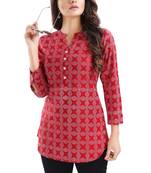 Red rayon fabric printed formal short kurti