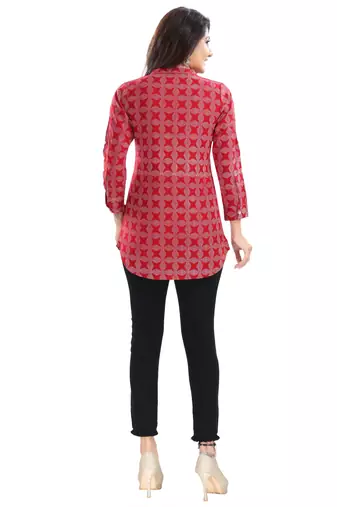 Red rayon printed formal short kurti