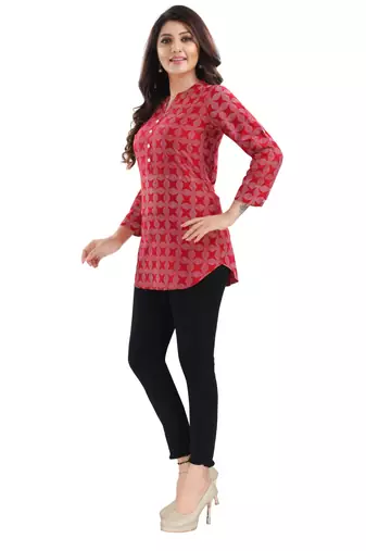 Red rayon printed formal short kurti