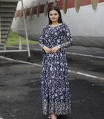 Black floral printed georgette gown for ceremonial wear