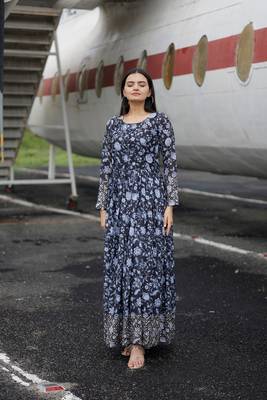 Black floral printed georgette gown for ceremonial wear 4