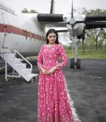 Pink floral printed georgette gown for ceremonial wear