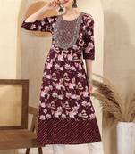 Wine printed long kurti with sequins work