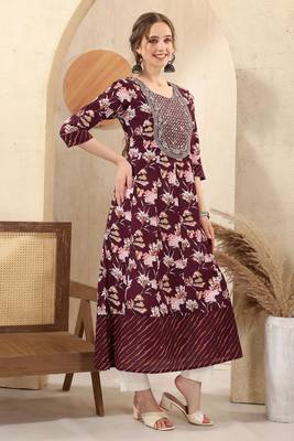 Wine printed long kurti with sequins  4