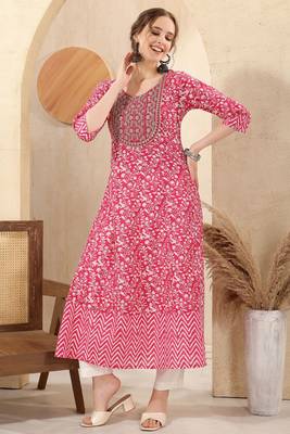 Pink printed long kurti with sequins  1
