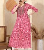 Pink printed long kurti with sequins work