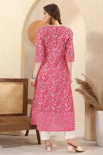 Pink printed long kurti with sequins 
