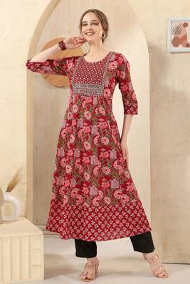 Maroon printed long kurti with sequins  1