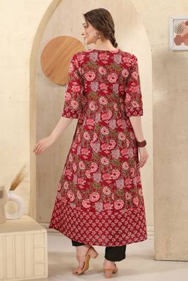 Maroon printed long kurti with sequins  2
