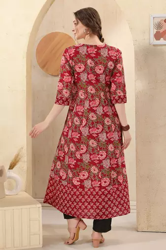 Maroon printed long kurti with sequins 