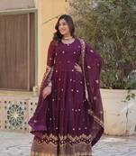 Wine ceremonial wear designer sequins work gown with dupatta