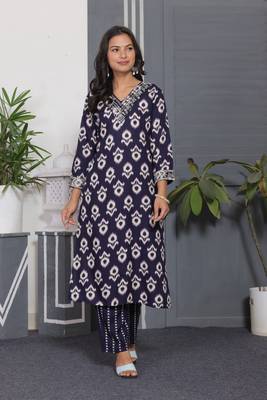 Blue rayon printed and embroidery festive looks kurta set 1