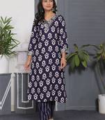 Blue rayon fabric printed and embroidery work festive looks kurta set