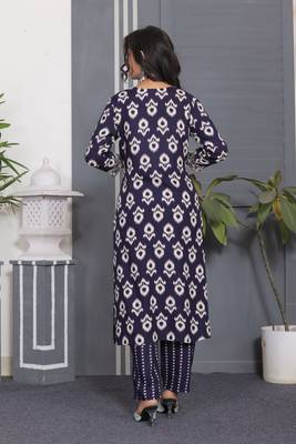 Blue rayon printed and embroidery festive looks kurta set 2