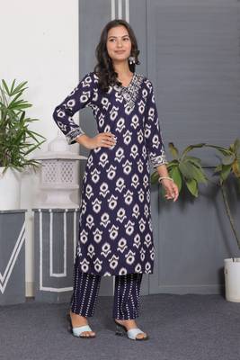 Blue rayon printed and embroidery festive looks kurta set 5