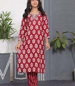 Red rayon fabric designer printed and embroidery work festive looks kurta set