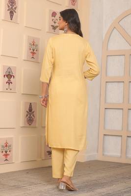 Yellow rayon embroidery festive looks kurta set 2