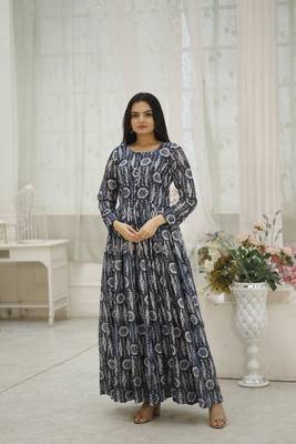Multi georgette printed and embroidered partywear gown 1