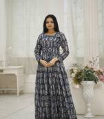 Multi georgette fabric printed and embroidered partywear gown