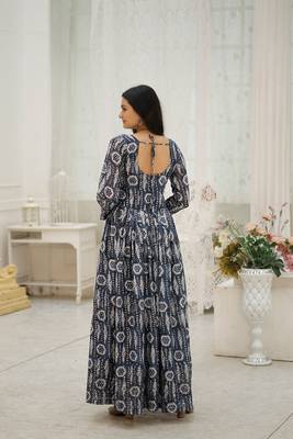 Multi georgette printed and embroidered partywear gown 3