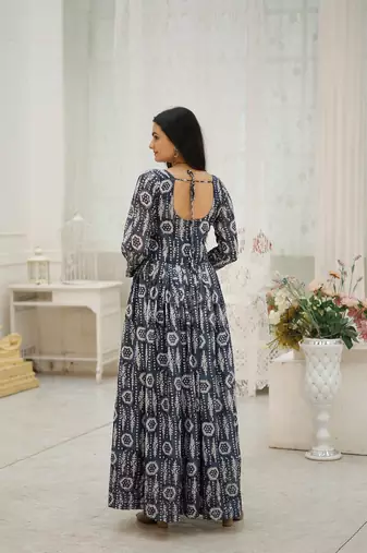 Multi georgette printed and embroidered partywear gown