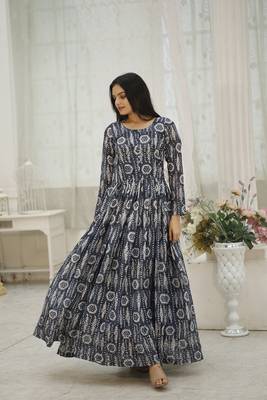 Multi georgette printed and embroidered partywear gown 4