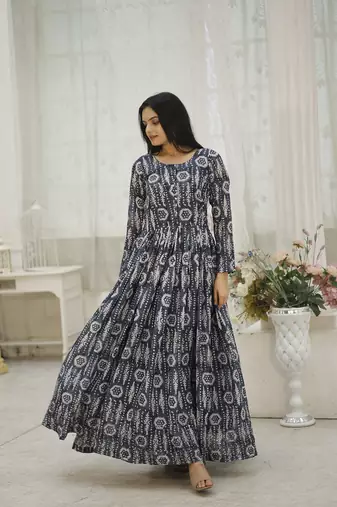 Multi georgette printed and embroidered partywear gown