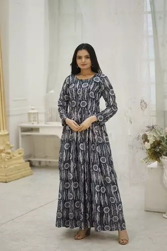 Multi georgette printed and embroidered partywear gown