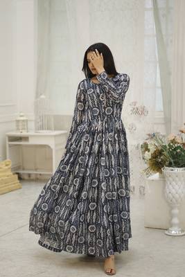 Multi georgette printed and embroidered partywear gown 6