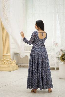 Multi georgette printed and embroidered partywear gown 3