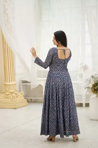 Multi georgette printed and embroidered partywear gown