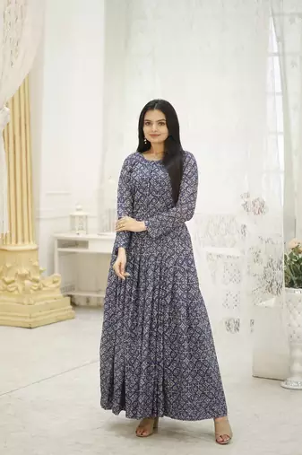 Multi georgette printed and embroidered partywear gown