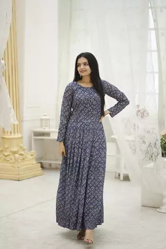 Multi georgette printed and embroidered partywear gown