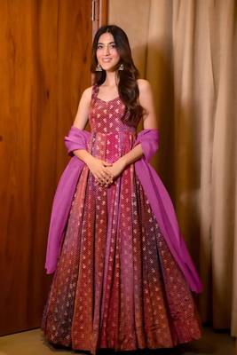 Glamorous bollywood style multy chinon partywear gown 1
