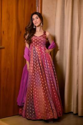 Glamorous bollywood style multy chinon partywear gown 2