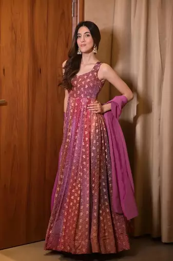 Glamorous bollywood style multy chinon partywear gown