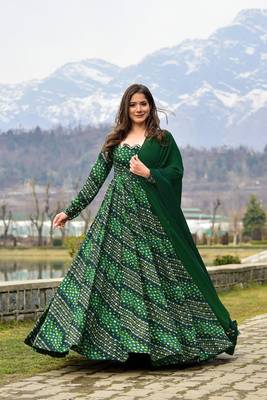 Glamorous bollywood style green rayon partywear gown 1