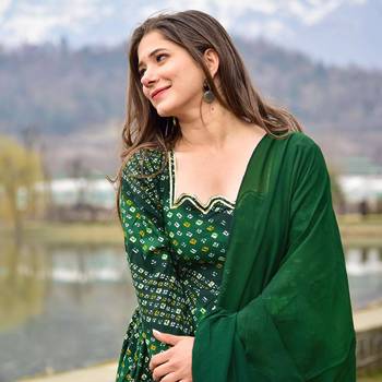 Glamorous bollywood style green rayon partywear gown 2