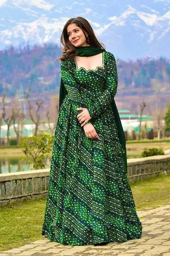 Glamorous bollywood style green rayon partywear gown