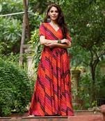 Glamorous bollywood style orange rayon fabric partywear gown