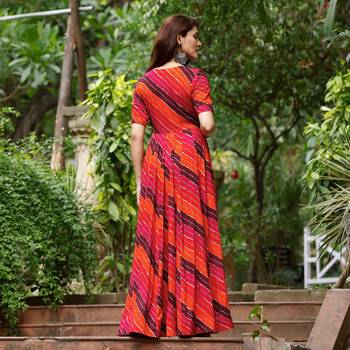 Glamorous bollywood style orange rayon partywear gown 2