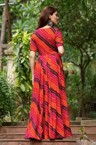 Glamorous bollywood style orange rayon partywear gown