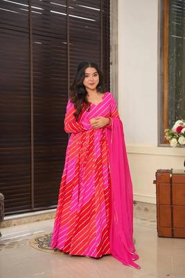 Glamorous bollywood style pink rayon partywear gown 1