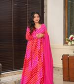 Glamorous bollywood style pink rayon fabric partywear gown