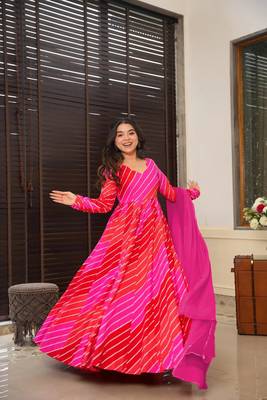 Glamorous bollywood style pink rayon partywear gown 2
