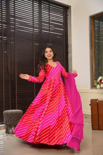 Glamorous bollywood style pink rayon partywear gown