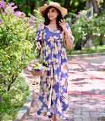 Blue color ceremonial partywear gown with designer print