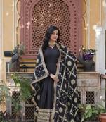 Black star georgette fabric partywear gown with heavy dupatta